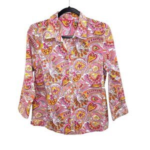 Izod Womens M Paisley Print Shirt  Long Sleeve Button Down 4129